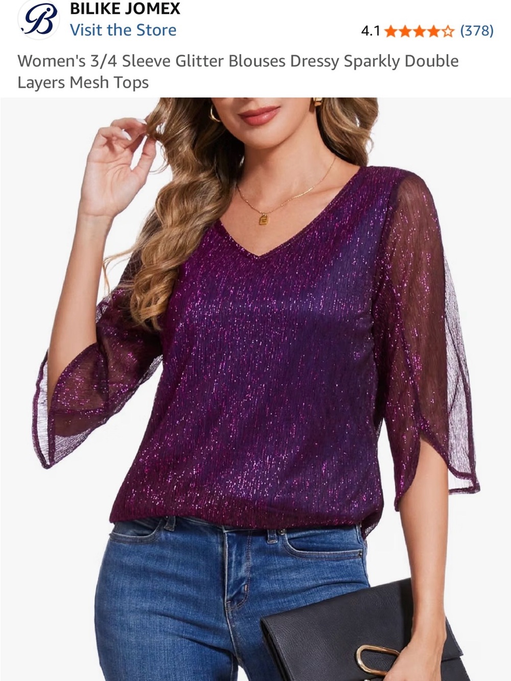 Purple Metallic V-Neck Women's Top